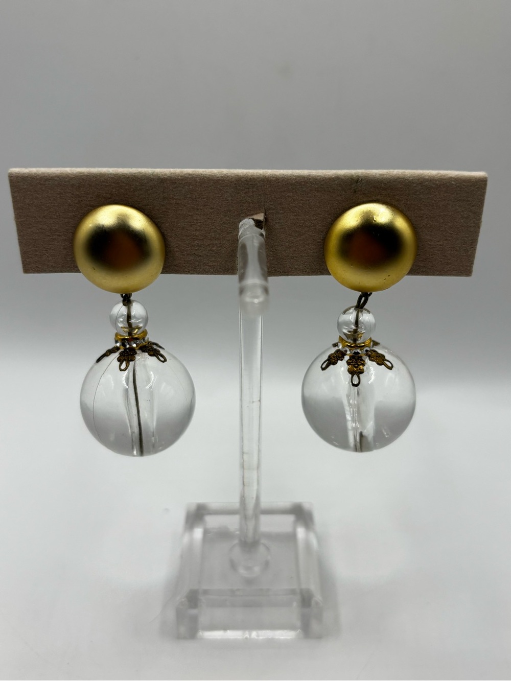 Vintage Clear Orb Lucite Clip-On Earrings
